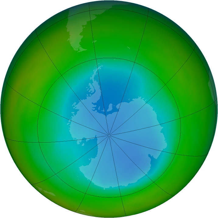 Antarctic ozone map for August 1989